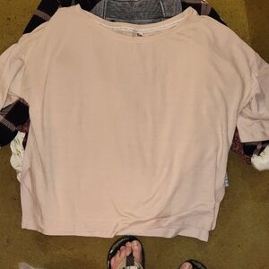 Pink Relaxed Crop Top with Dolman Sleeves and Short Sleeves